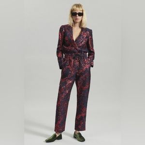 Rachel Comey Almarita Pant in Calla Cloque Navy/Red Brocade